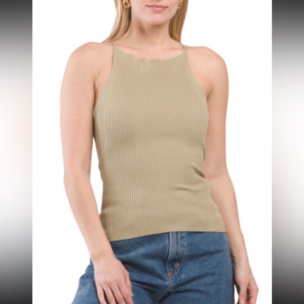 Zara Tan Ribbed Sleeveless Tank Top